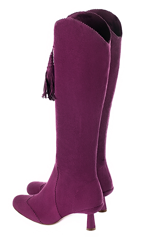 Mulberry purple women's cowboy boots. Round toe. Medium spool heels. Made to measure. Rear view - Florence KOOIJMAN